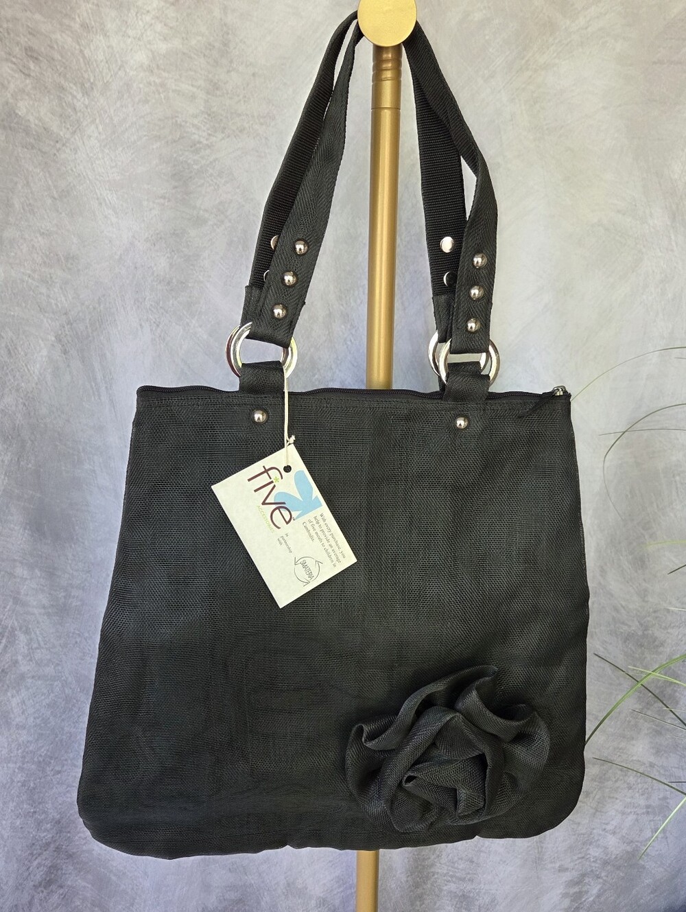 Eco-Friendly Black Five Tote Bag In Partnership With Smateria 13" x 17" NWT